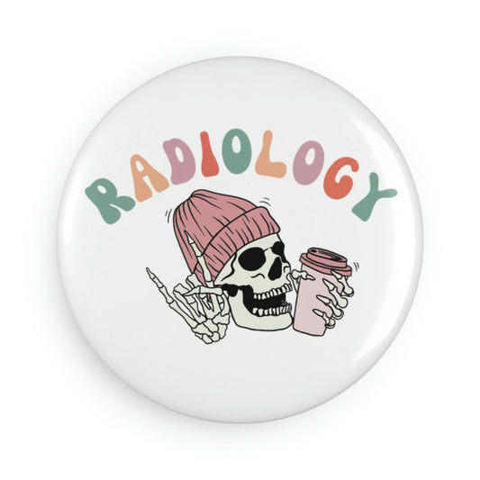 Radiology Cute Skeleton, Radiologist, Button Magnet, Round (1 & 10 pcs)