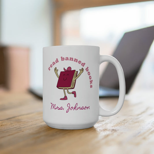 Read Banned Books, Custom, Personalized, Cute Retro Book Ceramic Mug 15oz